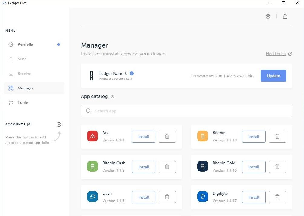 Ledger Live Manager tab